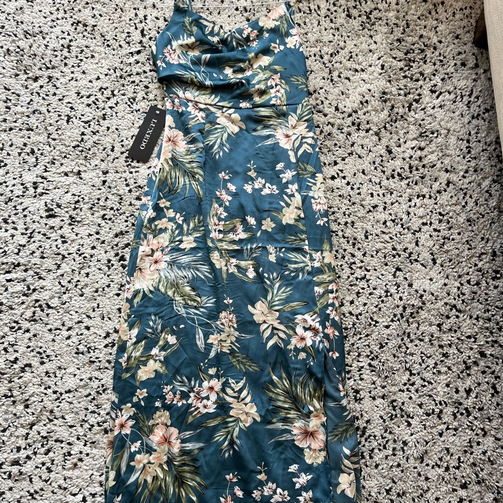 Chicwish Teal Floral Midi Dress
